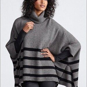 EILEEN FISHER Green Eileen Gray and Black Turtleneck Wool & Yak Sweater - OS